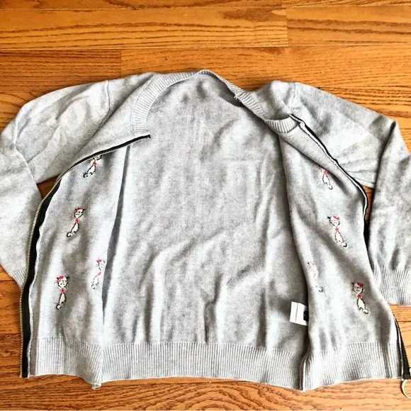 Mozuk Rare Embroidered Cat Motifs Retro Casual Knit Gray Cardigan Women’s Size S - Picture 6 of 9